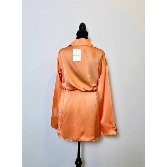 Show Me Your Mumu Clara Collared Mini Dress in Cantaloupe Luxe Satin Small Lined - Picture 4 of 6